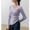 Suéter de Punto Elegante Francés con Mangas Largas para Mujer Primavera y Otoño Informal Versátil Suéter Morado