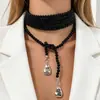Colar Longo em Camadas Estilo Ins com Strass, Colar com Pingente Irregular CCB, Colar de Contas para Mulheres