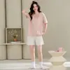 Pijama de Verão Feminina Novo Conjunto de Shorts de Manga Curta Algodão Simples Casual Solto plus size Roupas de Casa Femininas Roupa de Exterior
