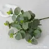 Eucalipto de 5 Ramas Tallo Único Planta Verde Flor Artificial Mayorista Fabricación de Coronas Jarrón Arreglo Floral Decoración Alta Simulación