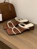 Sandálias de Salto Grosso Estilo Francês com Tiras Cruzadas de Duas Formas de Usar 2025 Verão Novo Elegantes Chinelos de Uma Palavra Sandálias para Uso Externo