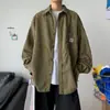 Camisa longa de veludo cotelê, estilo japonês, corte solto e versátil para homens, adequada para primavera e outono, peça externa da moda, camisa de trabalho, estilo casual