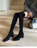 Botas por encima de la rodilla para mujer Chuyuji 2026 Nuevo Otoño Punta Cuadrada Tacón Alto Grueso Botas Ajustadas Caña Alta Botas Elásticas