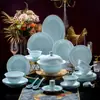 Juego de Vajilla de Cerámica de Alta Temperatura Bajo Esmalte de Jingdezhen, Juego Exquisito de Cuencos y Platos Color Verde Sombra, Porcelana de Alto Blanco para el Hogar, Fácil de Limpiar, Para Regalo