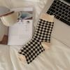 Calcetines de mujer en stock, otoño e invierno, gruesos, a cuadros japoneses, hasta media pantorrilla, de algodón negro cálido para invierno, al por mayor