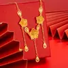 Colar com Pingente de Flor de Três Vidas com Borla Dourado Escovado Vietnamita Versátil Cobre Banhado a Ouro Cor Duradoura Joias Fábrica de Origem