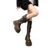 Botas femininas longas, nova coleção outono 2026, de cano alto, emagrecedoras, para mulheres baixinhas, com sola grossa, salto grosso, estilo britânico, botas de equitação