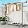 Secador de roupas de chão em tubo de aço inoxidável, espessado e reforçado, para uso em varanda, secador de roupas telescópico de poste único, cabideiro de quarto