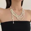 Collar de Borla de Perlas Multicapa Diseño de Nicho Sentido de la Moda Lujo Ligero Capas Dulce Versátil Cadena para Clavícula Accesorios de Moda para Collar Venta al por Mayor