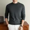 Suéter de malha masculina com gola semi-alta, mistura de seda e lã, modelo novo outono 2026, manga longa, cor sólida, suéter básico casual