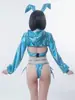 Disfraz Original Sai Pengboke de Chica Conejo Láser Sexy Anime Cosplay Azul con Parche en el Pecho para Exportación