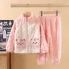 Nuevo Conjunto de Pijama para Niños Ropa de Casa Invierno Espeso Terciopelo de Coral Pijama para Hombres y Mujeres Conjunto de Dos Piezas