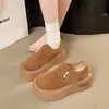 Mocasines de un solo paso Otoño/Invierno Nuevos Zapatos de Algodón para Mujer con Forro Polar Zapatos Casuales Casuales Retro 2026 Plataforma Suela Gruesa Aumento de Altura