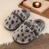 Outono e Inverno Novo Estampa de Leopardo Fivela Retrô Birkenstock Peludo Bico Fechado Meia-Pantufa Feminina Quente Roupa de Casa Pantufas de Algodão