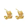Pendientes Elegantes de Textura Amplia Cepillada Estilo Francés, Pendientes Dorados de Semicírculo Tachonados con Diamantes, Pendientes de Diseño de Nicho de Lujo Ligero para Mujer