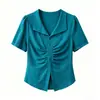 Camiseta de Manga Corta con Cuello Camisero Ajustada Estilo Dopamina de Verano Talla Grande para Mujer, Top Favorecedor y Versátil 2026