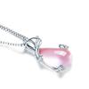 Collar de oro rosa para mujer, cadena de clavícula con colgante de zorro pequeño de cristal rosa, gema de hibisco simple coreana, joyería de plata al por mayor