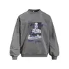 Sudadera con cuello redondo, estampado de silueta temática de luto, lavado vintage, corte holgado, moda callejera para hombre de primavera y otoño, top de lavado pesado 400g