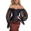 Corsé retro oscuro con mangas abullonadas de malla off-shoulder, top sexy transfronterizo para estilizar la cintura, en stock