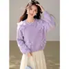 Suéter de Cuello Redondo Estilo Suave para Mujer Otoño Nuevo Holgado Suave Pegajoso Tejido con Flor Tridimensional