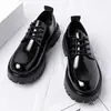 Zapatos Casuales de Cuero para Hombre Estilo Británico Grueso de Suela Redonda con Cordones Suela Suave Antideslizantes que Aumentan la Altura Zapatos de Vestir Simples Transfronterizos
