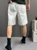 Jeans Masculino Reto Lista Mais Vendida 2026 Nova Marca Tendência Shorts Largos Branco Lavado Respirável Calça de Cinco Pontos Média