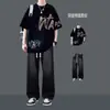 Camiseta de Manga Corta Estilo High Street Americano Conjunto de Verano para Estudiante Conjunto Casual de Dos Piezas para Hombre Tendencia Diaria Adolescente
