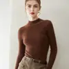 Suéter de malha de cashmere de alta qualidade para mulheres, gola semimang alta, corte justo, top de segunda pele com visual sofisticado