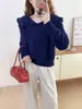 Suéter de punto liso estilo francés con solapa y manga larga para mujer, nuevo top de punto suave de terciopelo de imitación de visón, otoño e invierno 2026