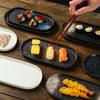 Prato Oval Japonês para Sushi Prato Longo com Padrão de Pedra Cor Sob Esmalte Prato para Churrasco Doméstico Comercial Cerâmica Prato de Jantar Retangular