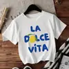 Camiseta de Manga Corta Informal Versátil para Mujer, Estilo Nuevo de Principios de Primavera Transfronterizo Europeo y Americano, Estampado de Letras de Limón, Cuello Redondo Personalizado, Estilo Y2K