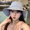 Sombrero de Pescador a Cuadros Pajarita para Mujer, Protección Solar UV de Verano, Ala Ancha Sombrero de Sol, Sombrero Cubo Parasol