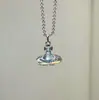 Collar de Orbe Azul Glaciar de Microamperios para Mujer, Estilo Celebridad Europeo y Americano, Saturno Mediano Versión Alta Al por Mayor