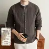 Yingao2026 Outono e Inverno Novo Cardigan Masculino Estilo Old Money Gola Redonda Listrado Retrô Suéter Casaco Tendência para Meia-Idade