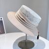 Sombrero de copa plano con pespunte de hilo de cáñamo para mujer, sombrero de paja con protección solar para viajes de verano, sombrero de playa con cinta plisada, moderno.