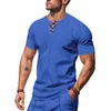Camiseta de Hombre Americana de Amazon Transfronteriza Verano Waffle Transpirable Sencilla Lujo Accesible Casual Top de Manga Corta para Hombre