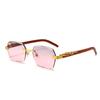Gafas de Sol Retro de Metal con Varilla de PC Gafas de Sol de Moda sin Marco con Corte al Borde Anti-UV Gafas Decorativas de Leopardo