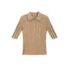 [Padrão Ondulado + Jacquard de Rosa] Camiseta Polo de Fio Yangzi 48 Fios para Mulheres, Corte Justo, Manga Curta, Lançamento para o Início da Primavera