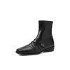 Botas quadradas elásticas de estilo francês para mulheres, outono e inverno, fivela preta, salto grosso, botins, para mulheres baixas e magras, sapatos versáteis para mulheres