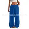 Pantalones casuales de pierna ancha, elásticos, de cintura con cordón, color liso, sueltos, con textura de corteza arrugada, estilo nuevo, europeo y americano, de Amazon, para mujer