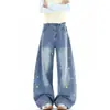 Jeans de pierna ancha bordados para mujer, estrella del estilo callejero, nueva moda primavera/otoño, estilo preppy, jeans de largo completo