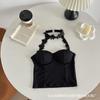 Top de Renda com Gola Halter Solúvel em Água de Seda Gelada Roupa de Verão para Usar por Cima Justo Sexy Puro Desejo Costas Lindas Sexy Colete