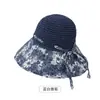 Sombrero de Paja Floral Patchwork de Ala Ancha para Mujer, Sombrero de Sol con Protección Solar Anti-UV, Sombrero de Sol Plegable para Vacaciones en la Playa