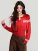 Conjunto Completo de Roupas de Outono e Inverno para Mulheres com Cardigã de Tricô Fair Isle Vermelho de Natal, Coletes e Suspensórios Conjunto de Duas Peças