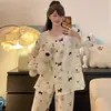 Pijama Extra Grande para Mujer Primavera y Otoño Nuevo Lindo Dibujo Animado Dálmata Nube Algodón Manga Larga Delgado Conjunto de Ropa para el Hogar