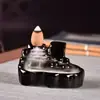 Pequeño Quemador de Incienso de Flujo Inverso, Pequeño Adorno de Loto y Sándalo, Mini Quemador de Incienso de Flujo Inverso, Estilo Pastoral Pequeño Estanque con Luz de Luna