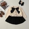 Vestido de suéter para niña, otoño e invierno, estilo coreano, estilo Chanel, otoño e invierno, con lazo de punto y mangas abullonadas, estilo Chanel.