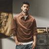 Jereno 420g suéter retro americano pesado para hombre, camisa polo de solapa suelta de primavera y otoño, top de otoño de manga larga para hombre