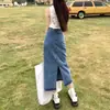 Falda de Mezclilla para Mujer Primavera, Verano y Otoño 2025 Tendencia Versátil Nuevo Estilo Pequeña Línea A Cintura Alta Abertura Cadera Falda Larga