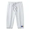 Calças cropped de algodão de verão masculinas calças médias juventude soltas plus size calças cropped shorts esportivos casuais calças retas masculinas